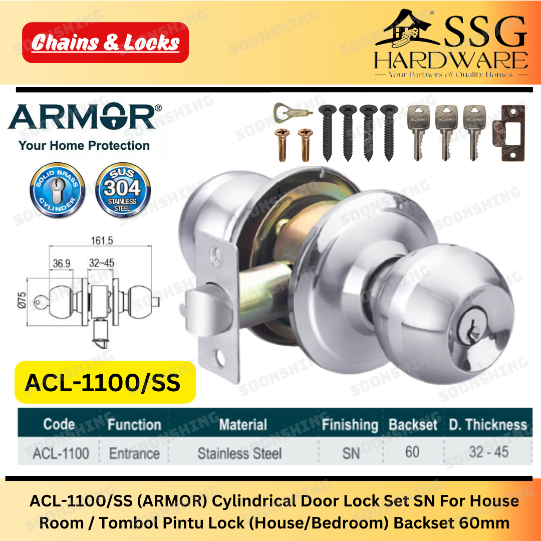 100 Original ARMOR Heavy Duty Cylindrical Door Lock Set For House Room