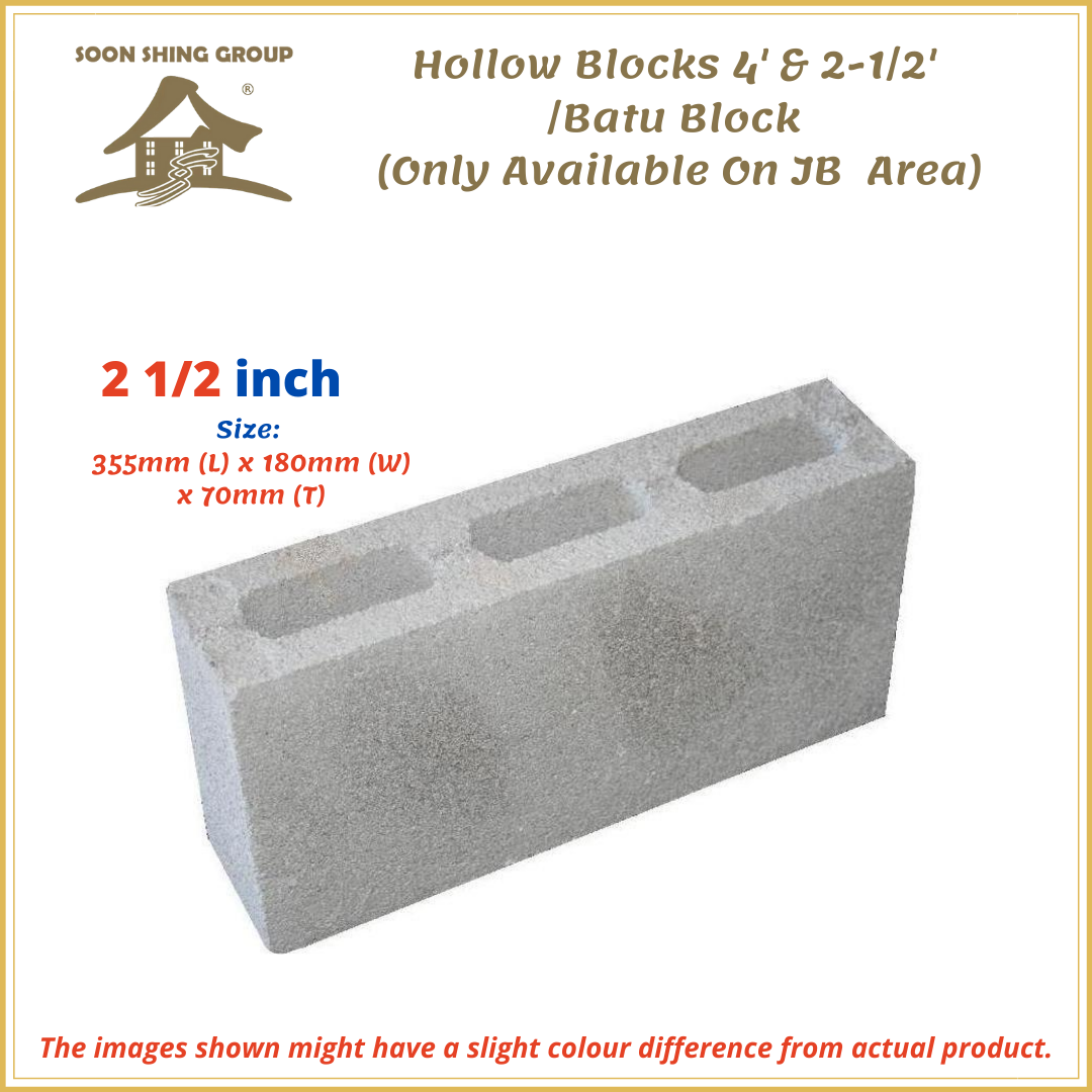 Hollow Blocks 4' & 21/2' /Batu Block (Only Available In JB Area)