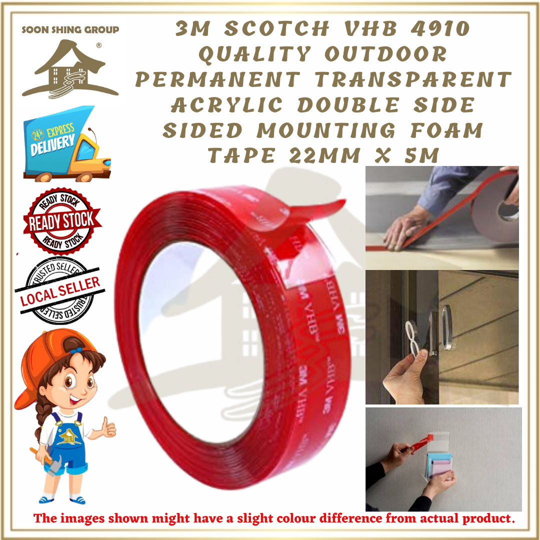 3m Scotch Vhb 4910 Quality Outdoor Permanent Transparent Acrylic Double Side Sided Mounting Foam Tape 22mm