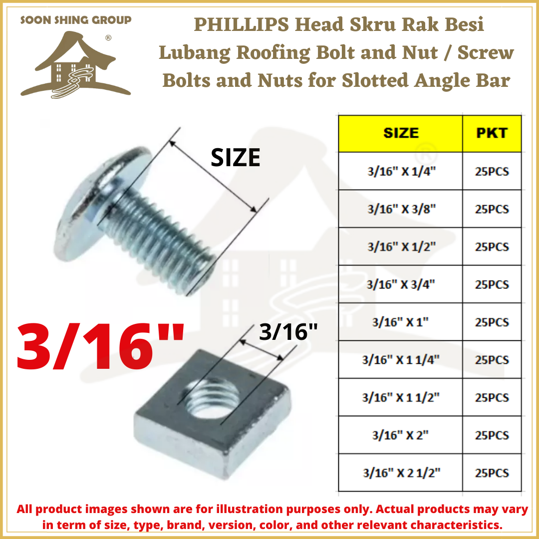 PHILLIPS Head Galvanized Skru Rak Besi Lubang Roofing Bolt and Nut / Screw Bolts and Nuts for