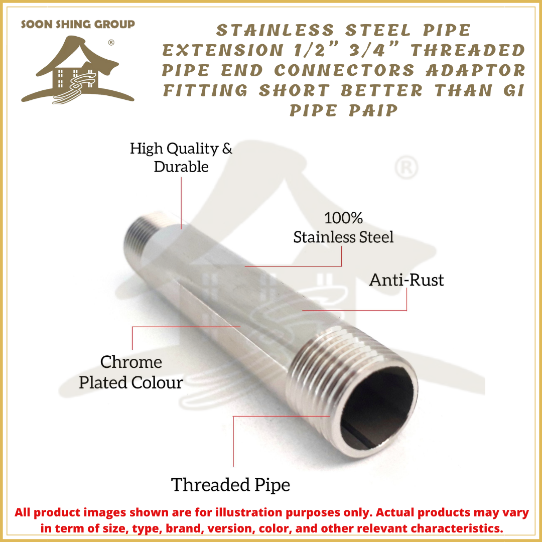 Stainless Steel Pipe Extension 1/2” 3/4” Threaded Pipe End Connectors