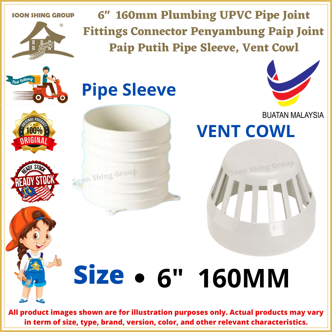 6" 160mm Plumbing UPVC Pipe Joint Fittings Connector Penyambung Paip Joint Paip Putih Pipe