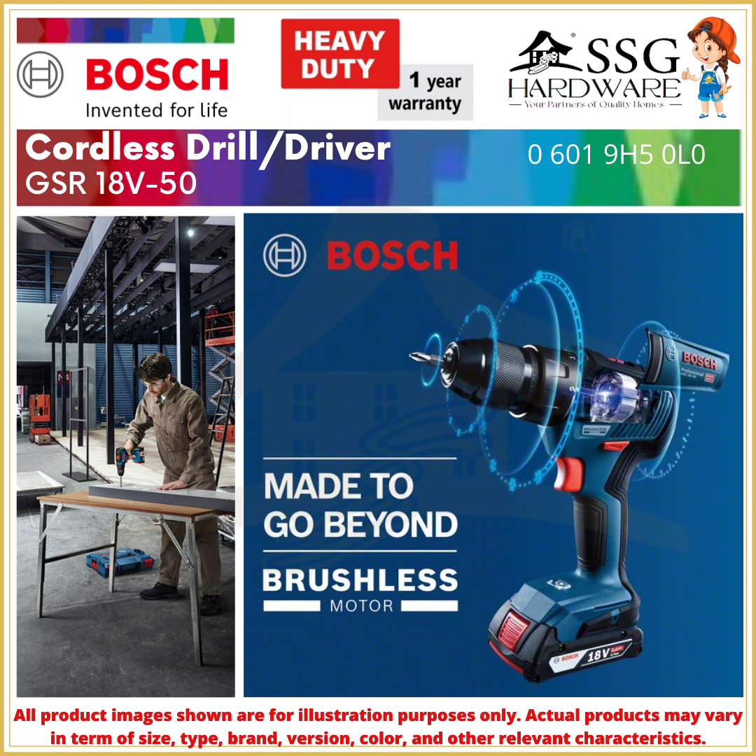 BOSCH GSR 18V50 BRUSHLESS CORDLESS DRILL / Screwdriver Electric Battery Pemutar Skru Tanpa