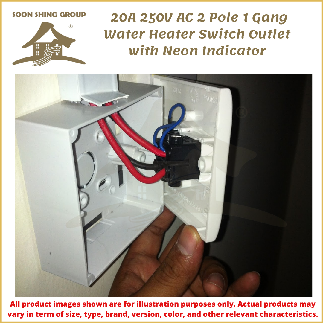 20A 250V AC 2 Pole 1 Gang Water Heater Switch Outlet with Neon
