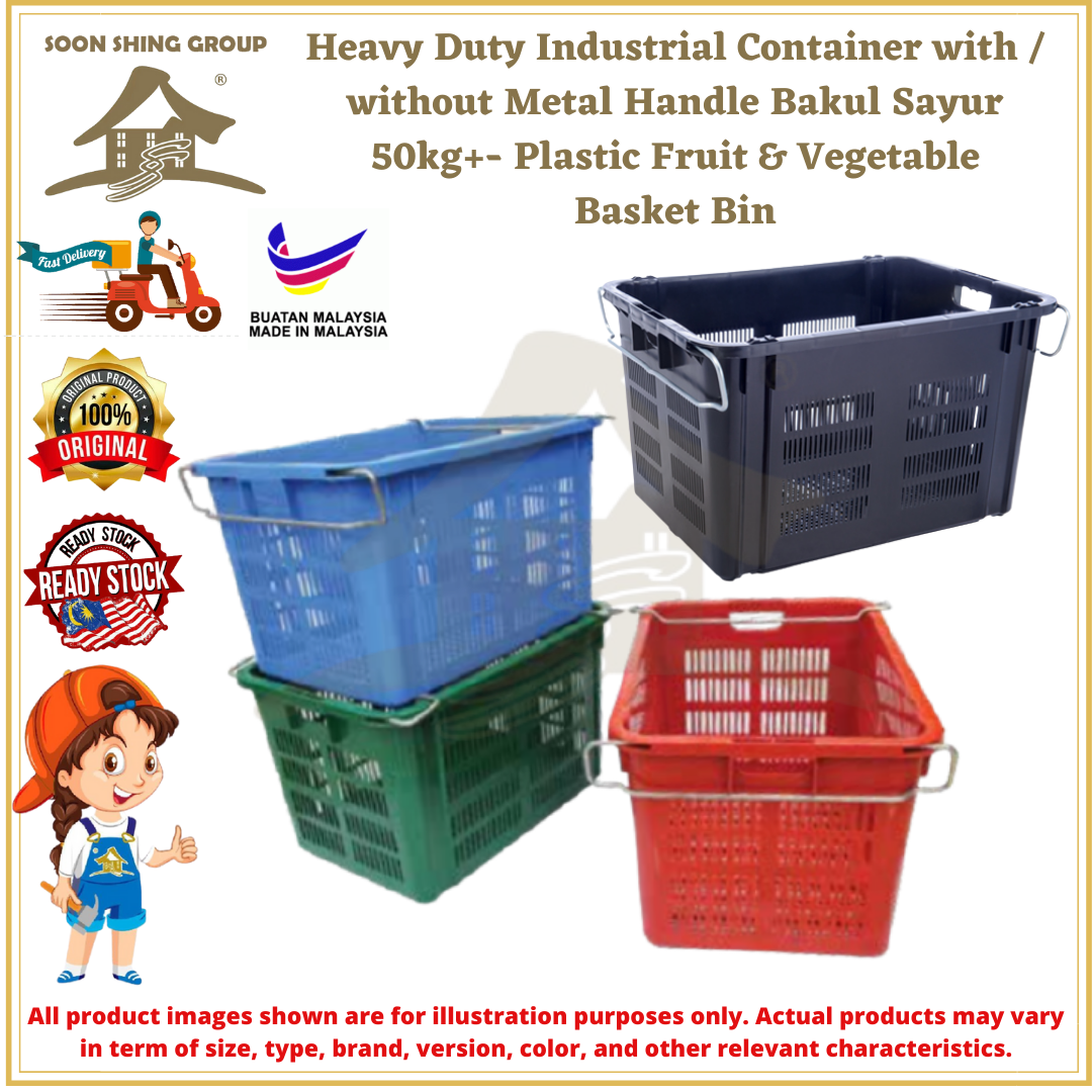 Heavy Duty Industrial Container with / without Metal Handle Bakul Sayur 50kg+ Plastic Fruit