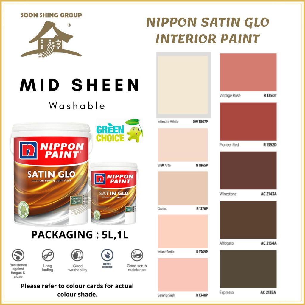SS390 NIPPON PAINT SATIN GLO INTERIOR PAINT 1L / 5L ( Boleh Lap / Cat Kapur / Cat Dalam Rumah