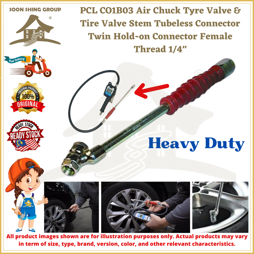 PCL CO1B03 Air Chuck Tyre Valve&Stem Tubeless Connector Twin Holdon